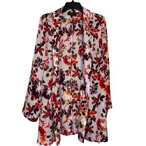 Lane Bryant Pink Floral Multi Rolled Tab Belted Long Kimono size 14/16